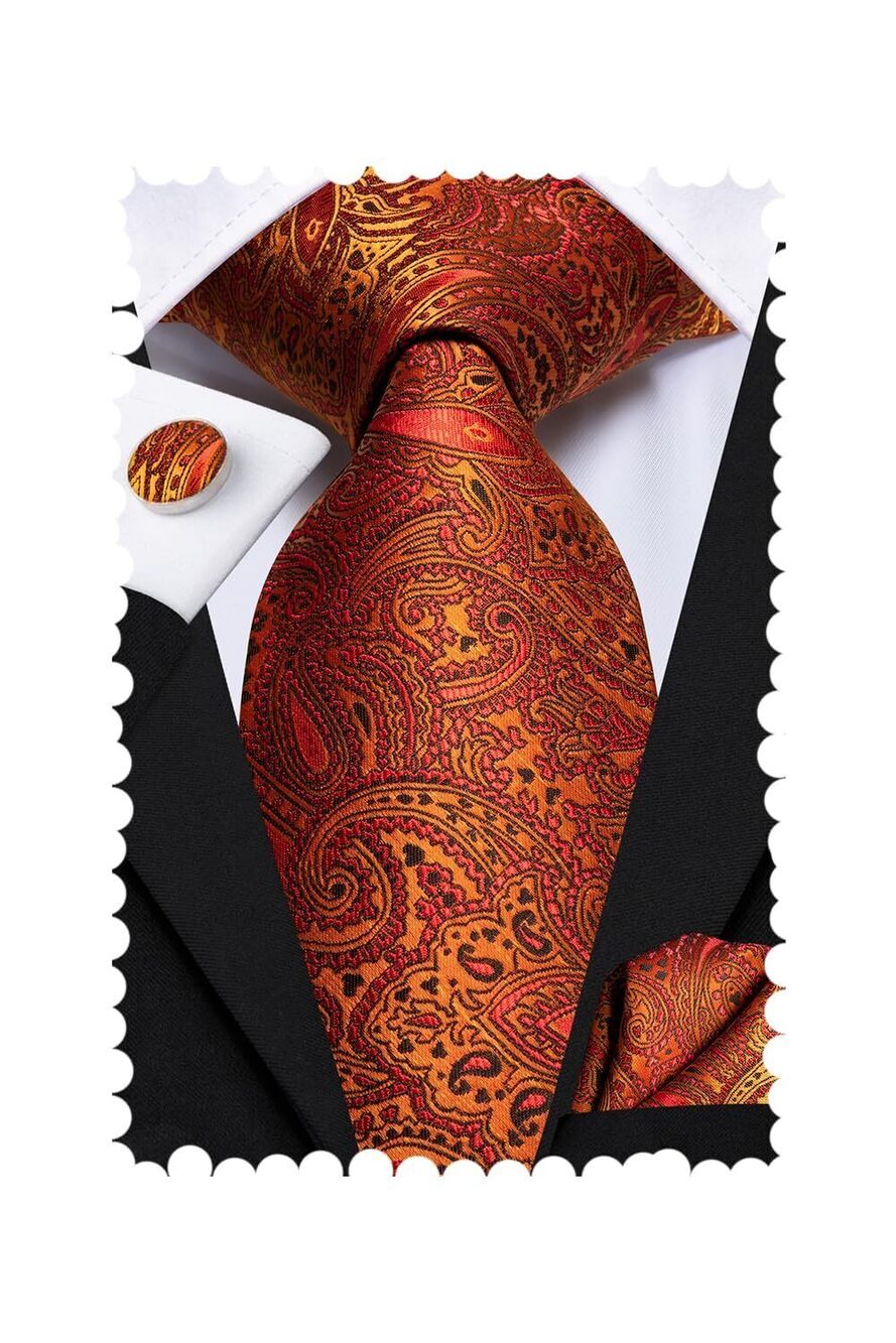 3918 Silk Paisley Ties Necktie Pocket Square Cufflinks Set Foral Tie Sets